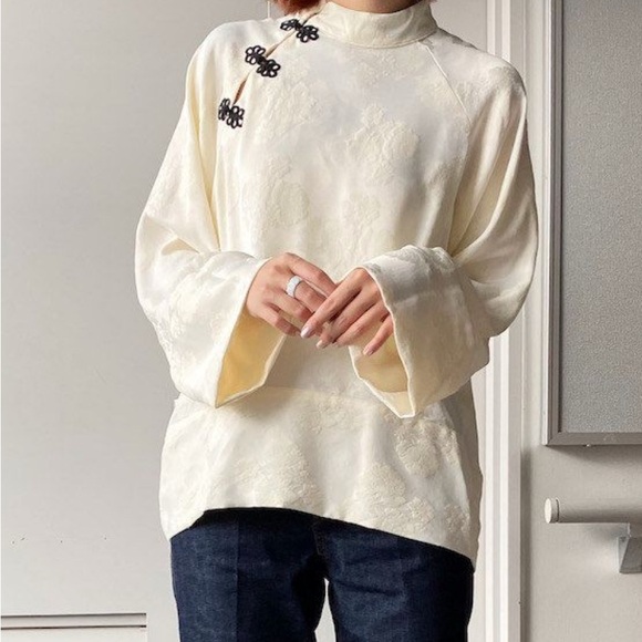 Zara Tops - Zara Cream Blouse with Black Accents
